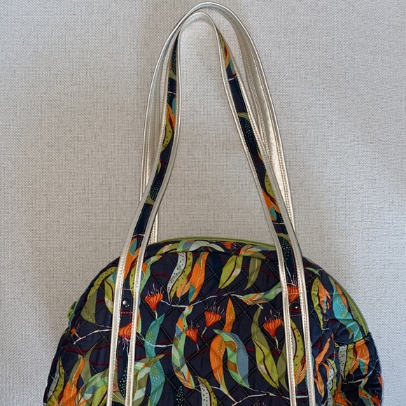 Handmade by Nancy O’Roarke Shoulder Handbag Purse Navy Colorful Leaf Gold Trim - Picture 9 of 11
